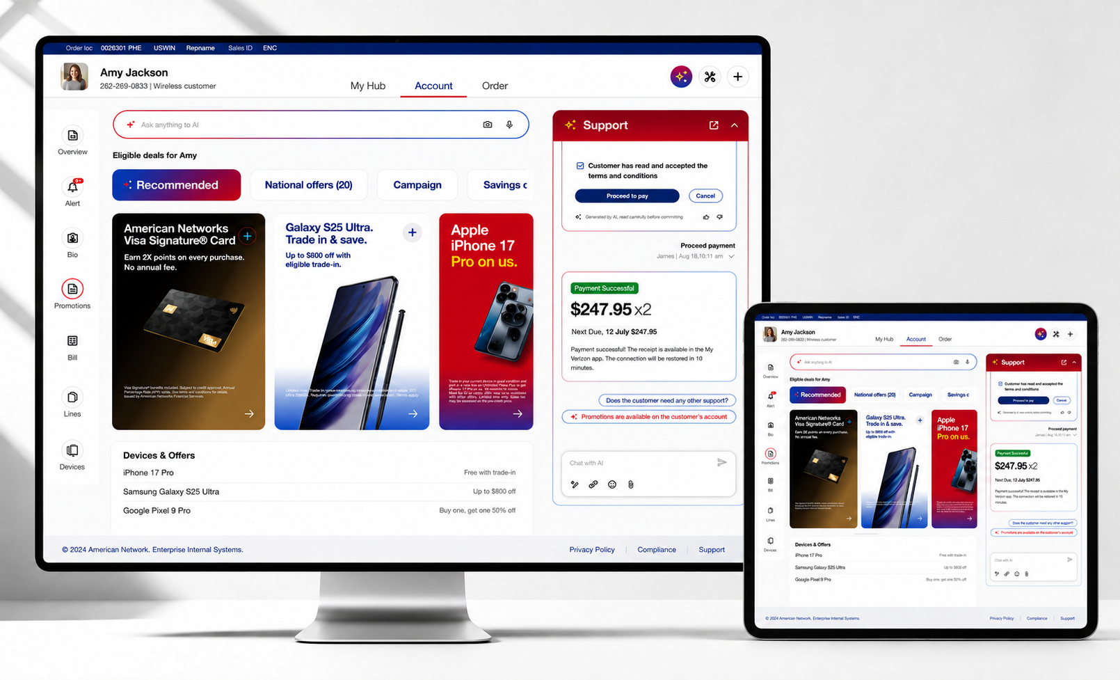 Unified support application shown on desktop and tablet